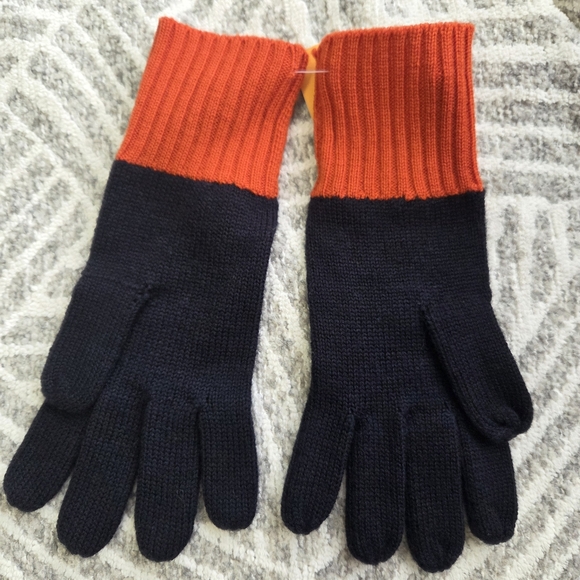 NWT Authentic Tory Burch‎ Wool Gloves Navy/Orange - Picture 7 of 10